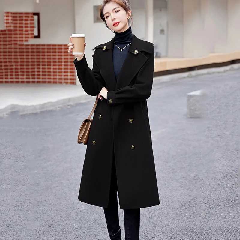 High-end Womens Double-sided Wool Coat Autumn Winter New Casual Trench Coats Female Long Woolen Coats Fashion Parker OvercoatX241009