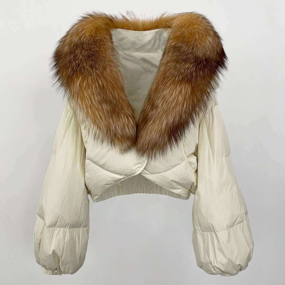Long Sleeve Puffer Loose Real Fox Fur Coat Short White Duck Down Jacket Women Fashion Casual Winter Female Warm