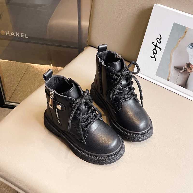 Boots Girls Ankle Boot Spring Autumn Breathable Childrens Fashion Boots Kids Black Shorts Leather Boots Side Zipper 2024 New H241018