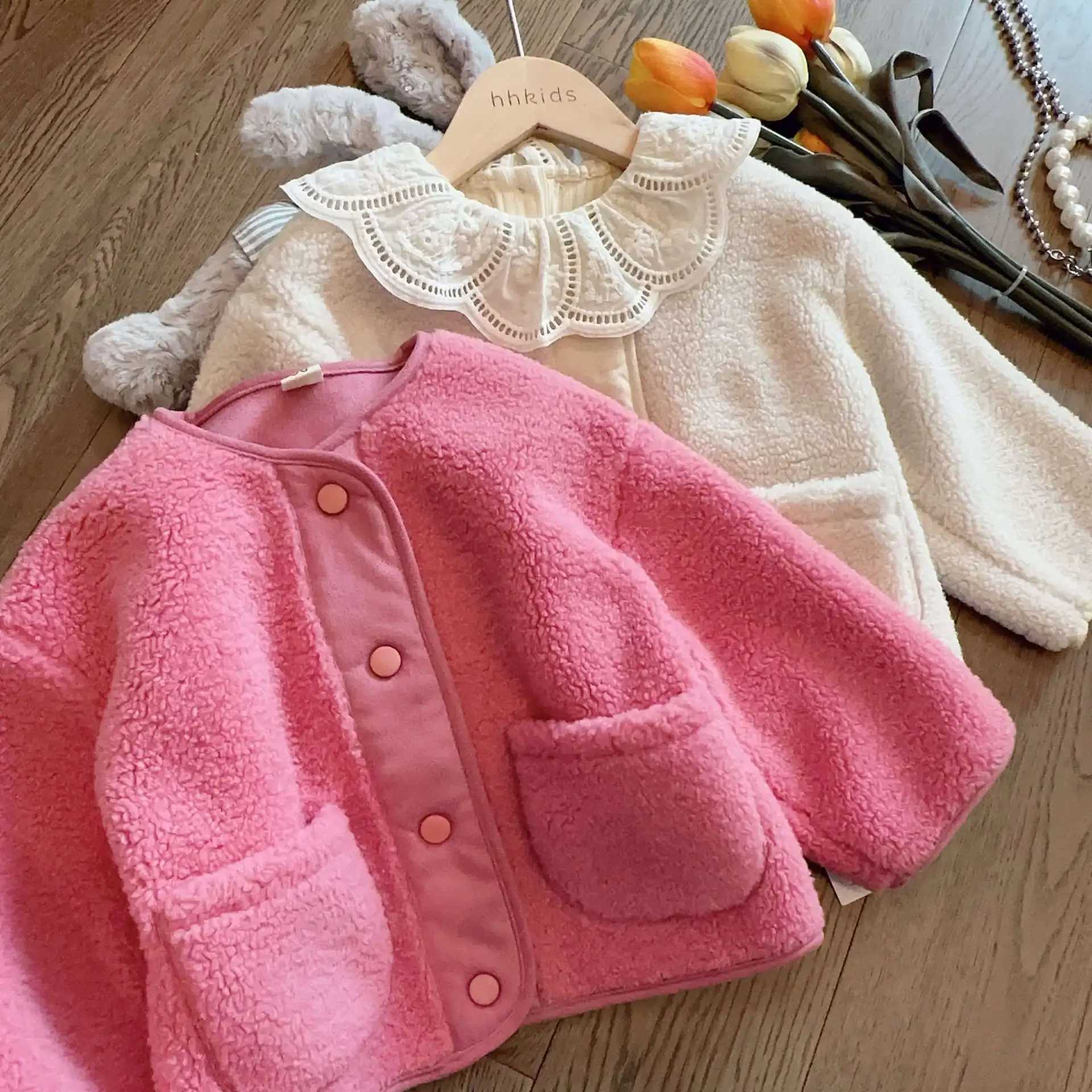 Jacket Korean childrens clothing winter for boys and girls wool loose jacket thick cotton round neck pocket solid M241018