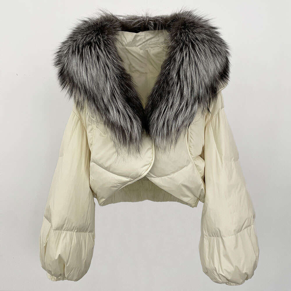 Long Sleeve Puffer Loose Real Fox Fur Coat Short White Duck Down Jacket Women Fashion Casual Winter Female Warm