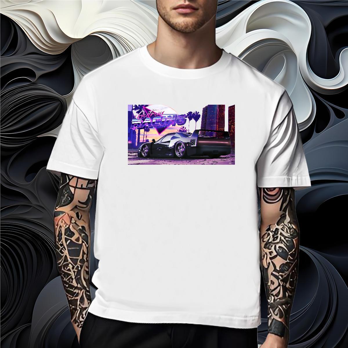 Free Shipping Men T Shirts 230g Cotton car Casual Beach Anime Print O-Neck Short Sleeve Men Tshirts Classic Polos
