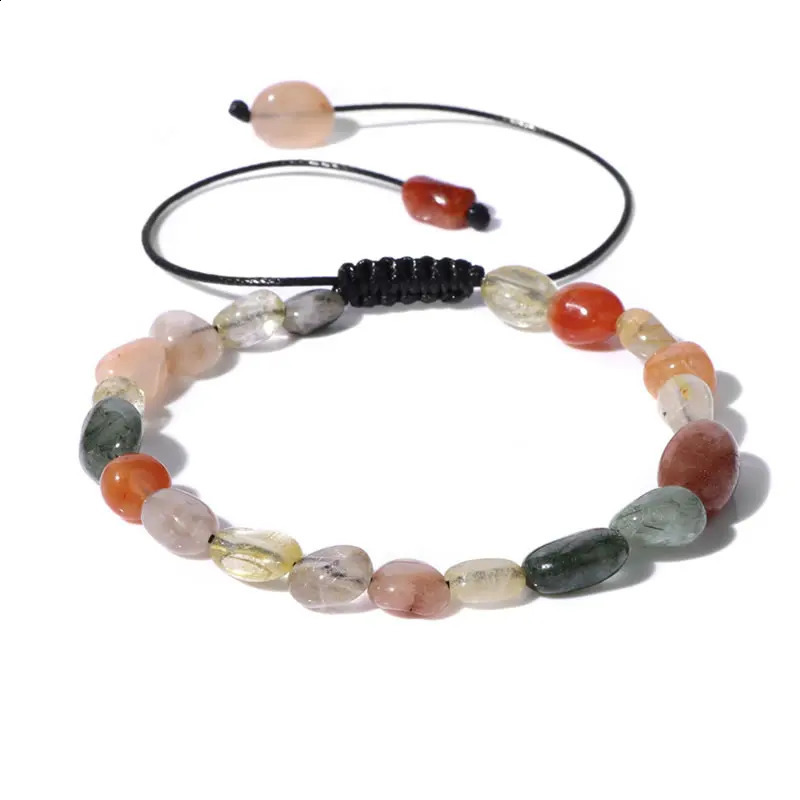 6-8MM Irregular Natural Garnet Crystal Gravel Adjustable Womens Bracelet Suitable for Mens and Womens Healing Energy Party Jewelry 241018