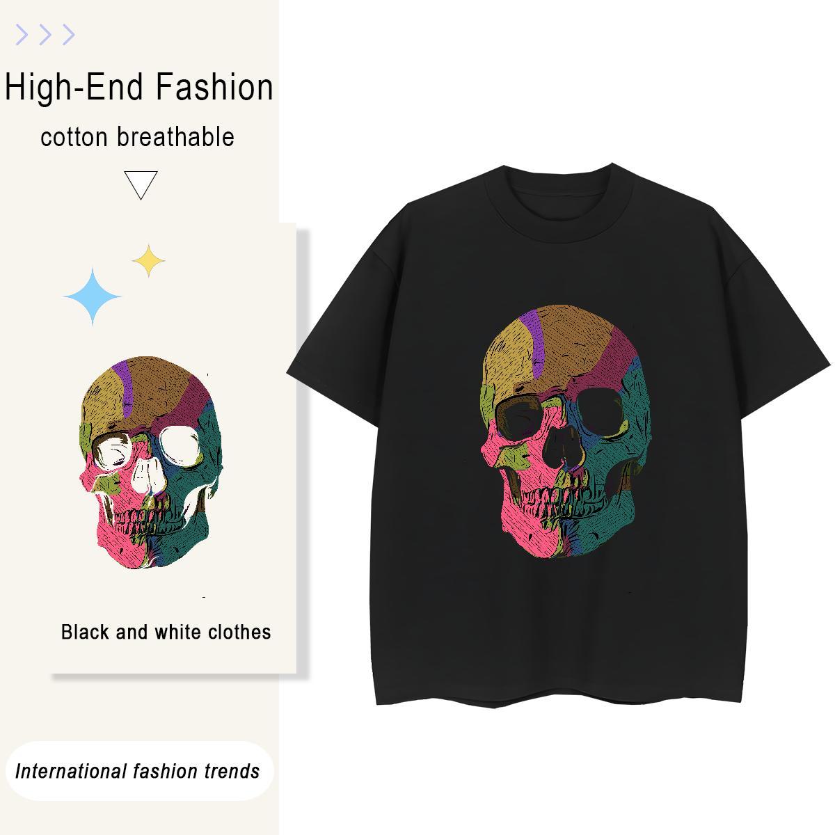 Classic Woman T Shirts 230g Pure Cotton Short Sleeve O-Neck Hip Hop skull Women Tshirts Soft Custom Printing Tops Tees