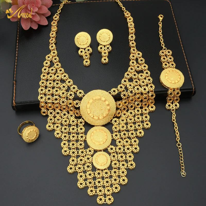 ANIID Ethiopian Eritrea Traditional Habesha Bridal Dubai Jewelry Set For Women 24K Gold Color Large Jewelry Nigerian Wedding 241018