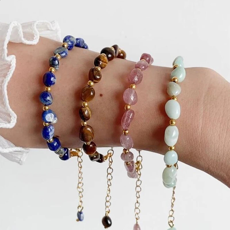 Irregular lapis lazuli bracelet handmade natural stone amethyst quartz bead bracelet adjustable mens jewelry 241018