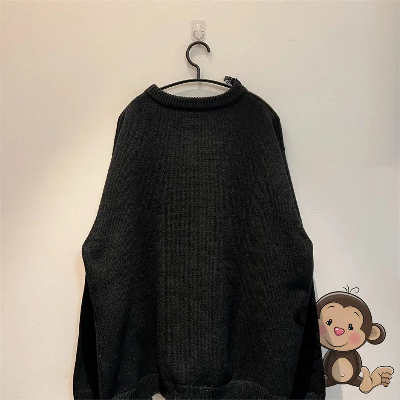 AutumnWinter Saint Mens Sweater Embroidered Letter Retro Long Sleeve Round Neck Knitted 241018