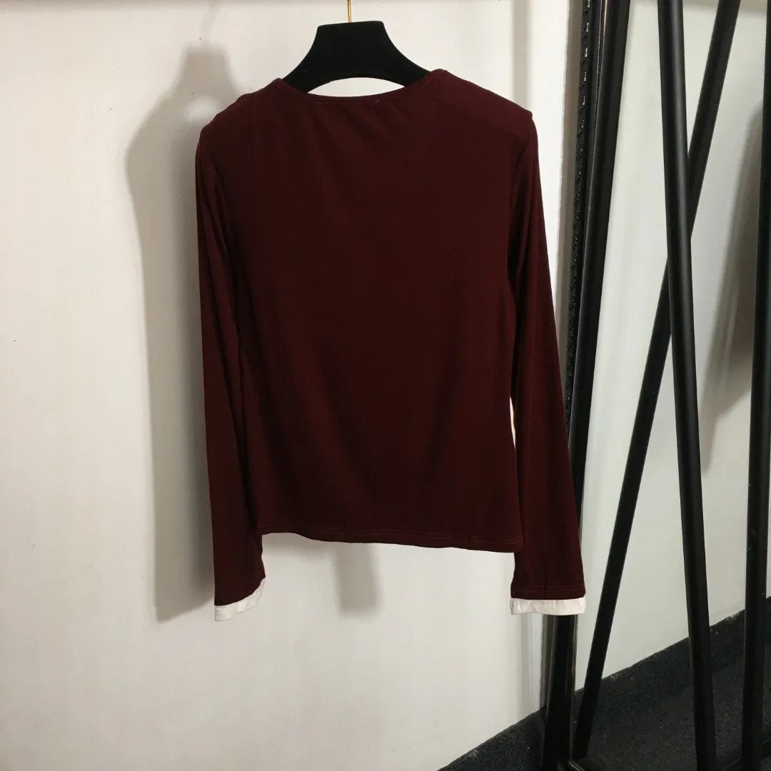 Womens casual long sleeved Tshirt with spring and autumn contrasting colors twopiece slim fit pullover womens streetw 241018