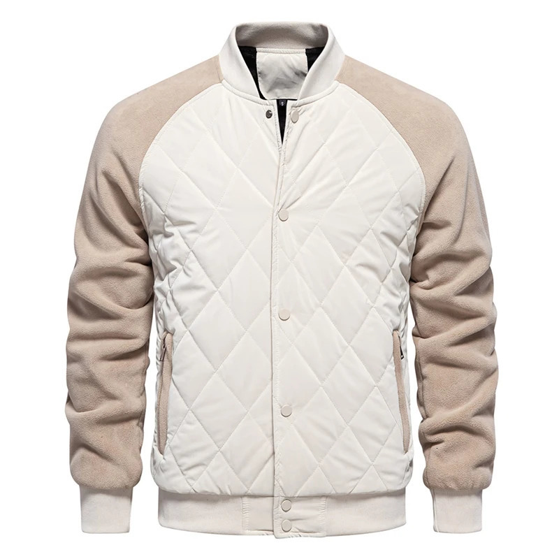 Winter Warm Padded Cotton Jackets Mens Fashionable Patchwork Fleece Jacket Streetwear Men Autumn Casual Stand Collar Outerwear 241018