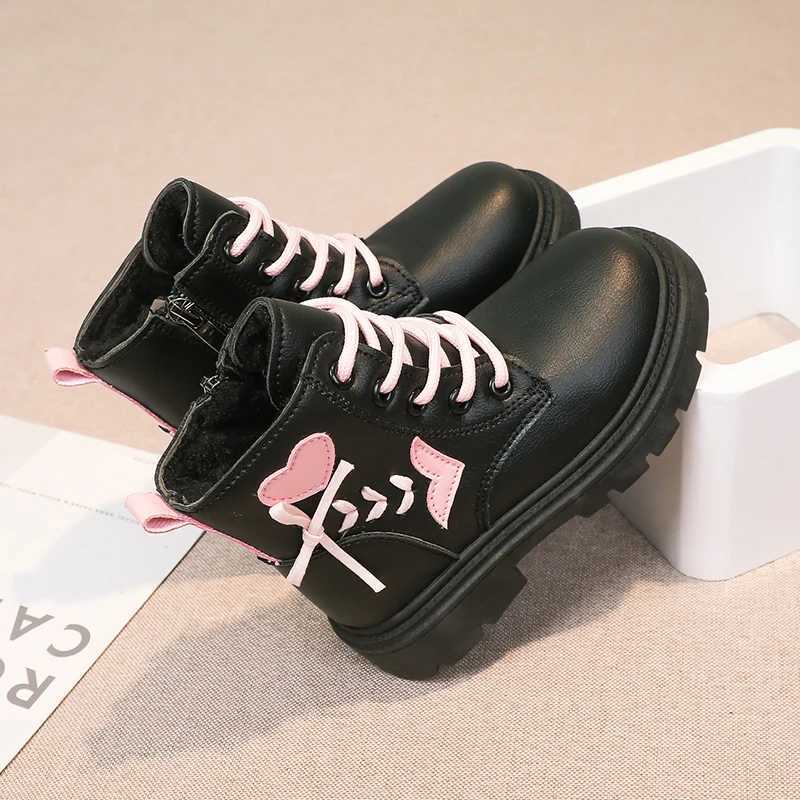 Boots Children Fashion Boots Girls Ankle Boots Elegant Zipper Cool Love Pattern Kids Princess Leather Boots Non-slip Size 26-37 H241018