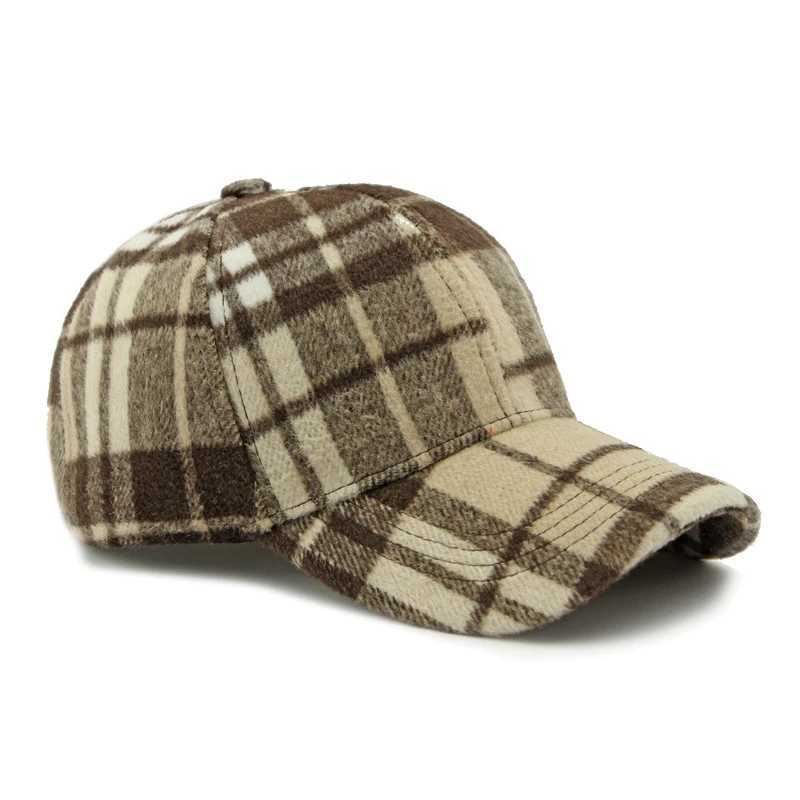 Unisex Plaid Baseball Cap Adjustable Warm Polyester Duckbill Hat for Fall Winter 55-60cm Bowed BrimX241018