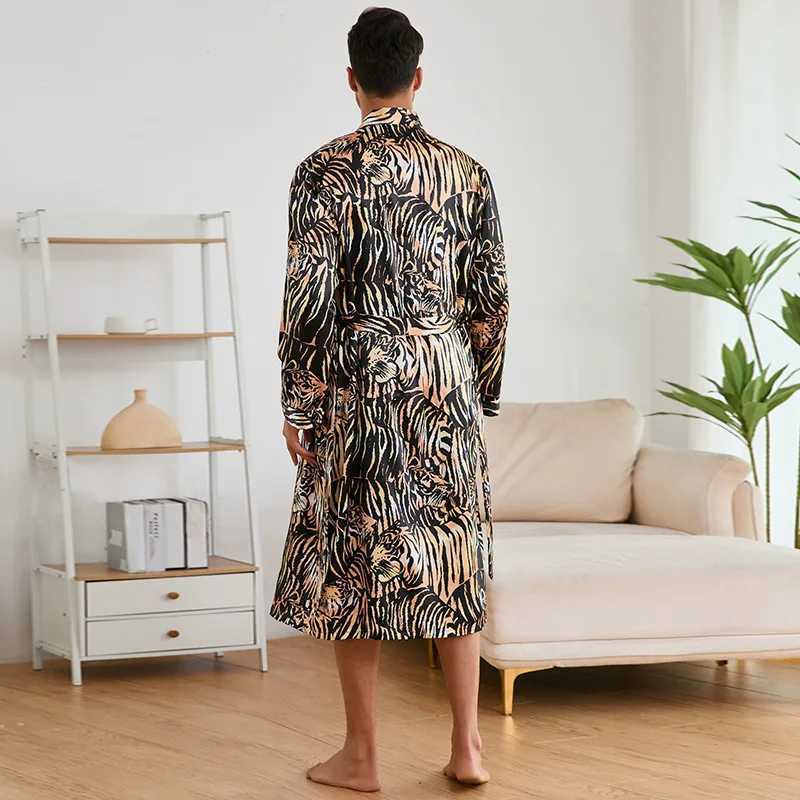 Men Bath Robe Satin Print Tiger Silk Bathrobe Home Sleepwear kimono Dressing Gown Bathrobe For MaleXJ241018