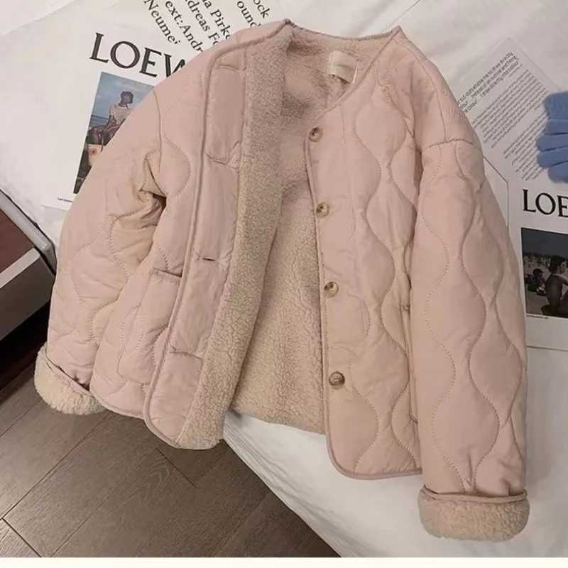 Pink Sheep Cotton Coat 2024 Winter New Style Korean Version Thickened Round Neck Lamb Wool Jacket Cotton Padded Jacket For WomenX241018