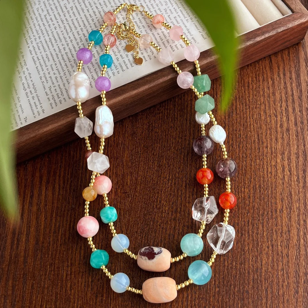 Natural multicolored gemstone necklace. Irregular n. jewelry accessories with feminine charm. The gift. 241018