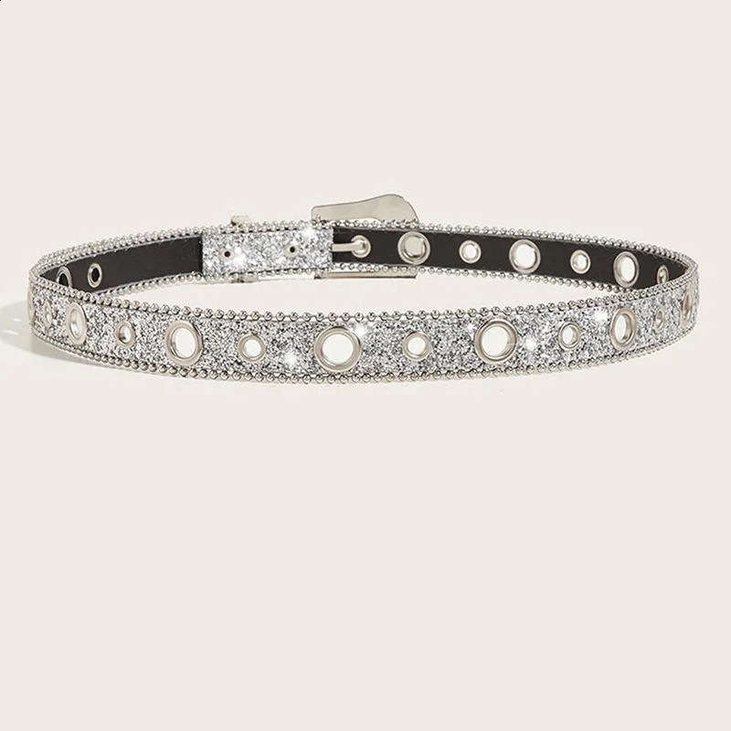 Shiny rhinestone strap womens PU strap Western denim girl denim fashion strap mens hip-hop punk rock Y2K style 241018
