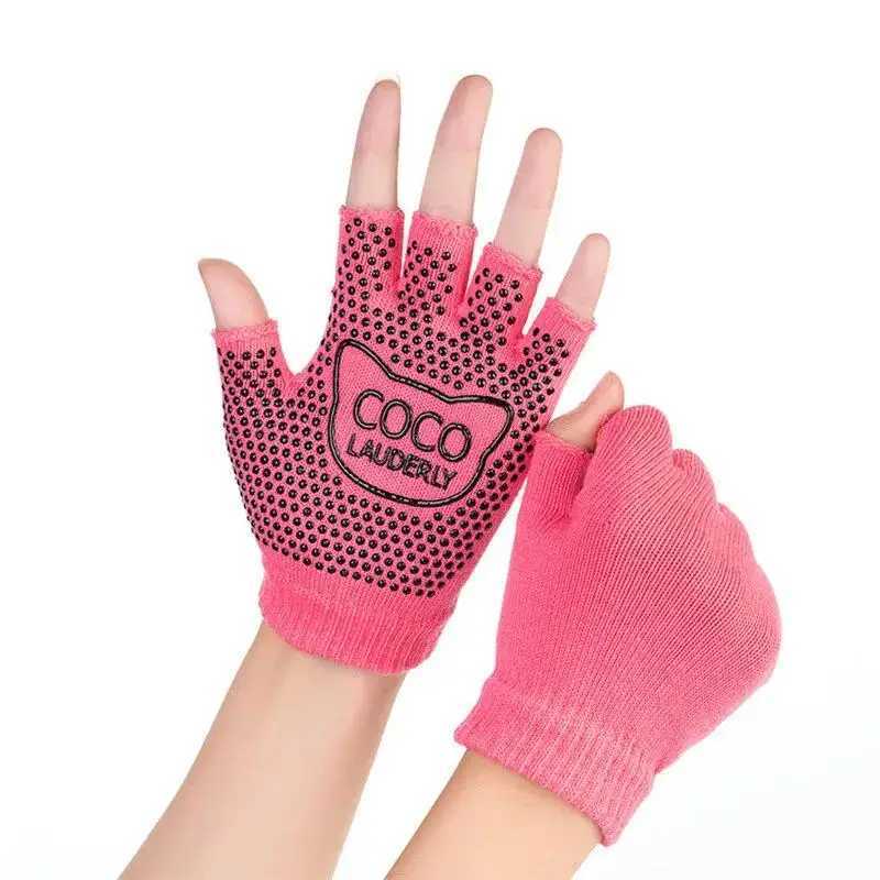 1. Half finger gloves indoor dance fitness yoga gloves new womens Pilates warm and non slip open finger glovesW241018