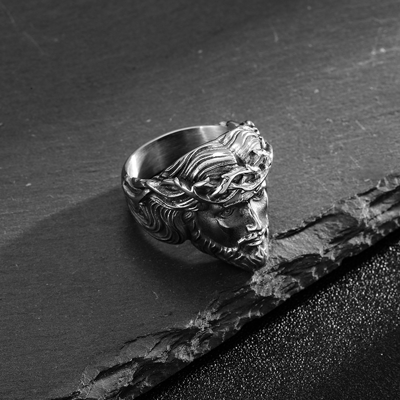 Jesus Face Casting Ring High Polished Titanium Steel 18k Gold Plated Jewelry