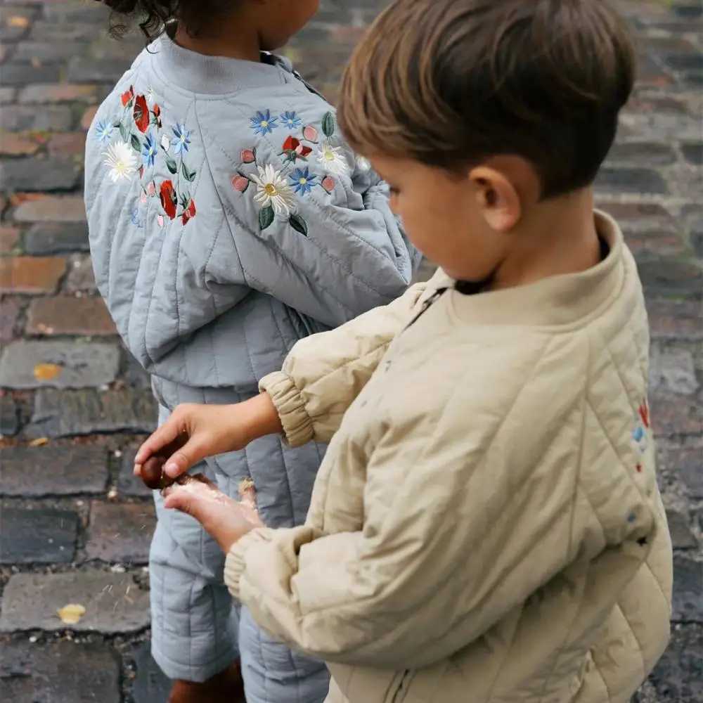 New Girl Autumn Heavy Coat Baby Boys Embroidered Cotton Jacket Childrens Fashion Cowboy Baseball Jacket M241018