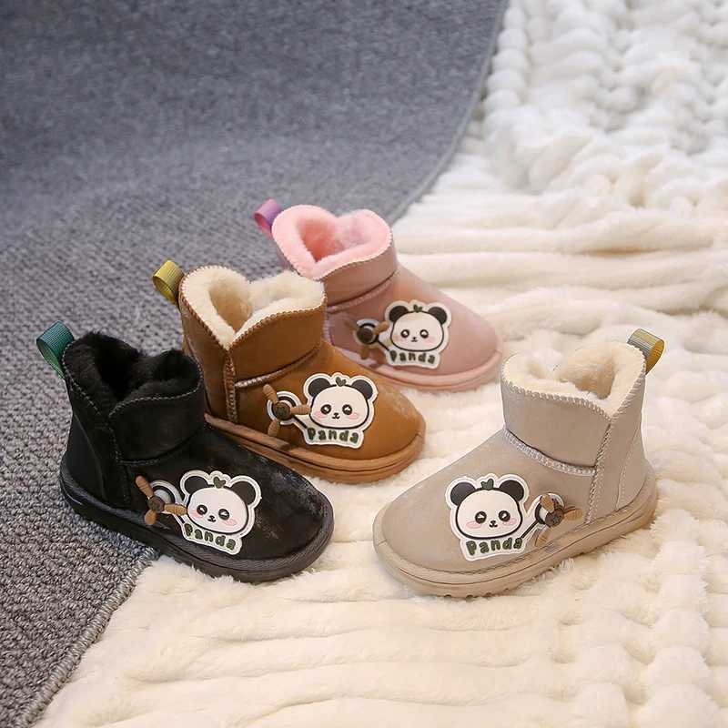Boots New Cute Winter Childrens Boots Cartoon Panda Girls Cotton Boots Kids Fashion Boys Snow Boots Warm Plush Non-slip Versatile H241018