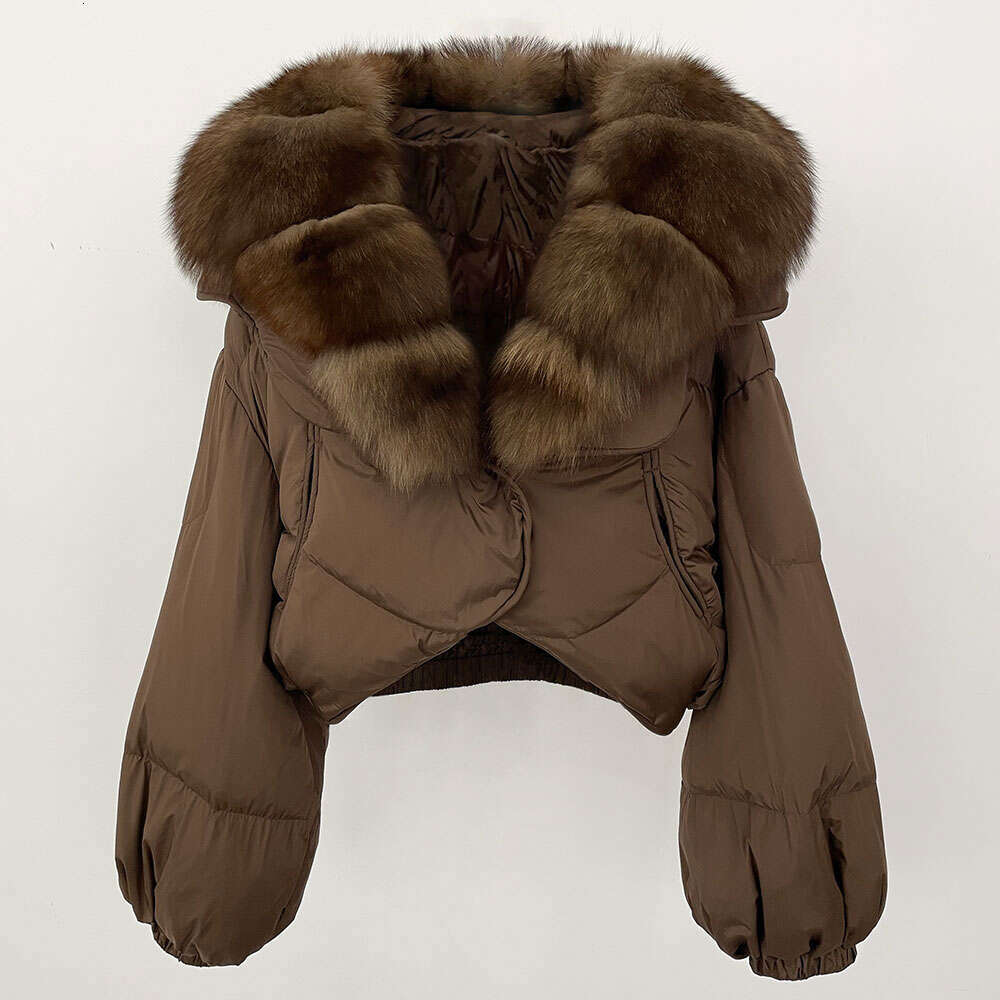 Long Sleeve Puffer Loose Real Fox Fur Coat Short White Duck Down Jacket Women Fashion Casual Winter Female Warm