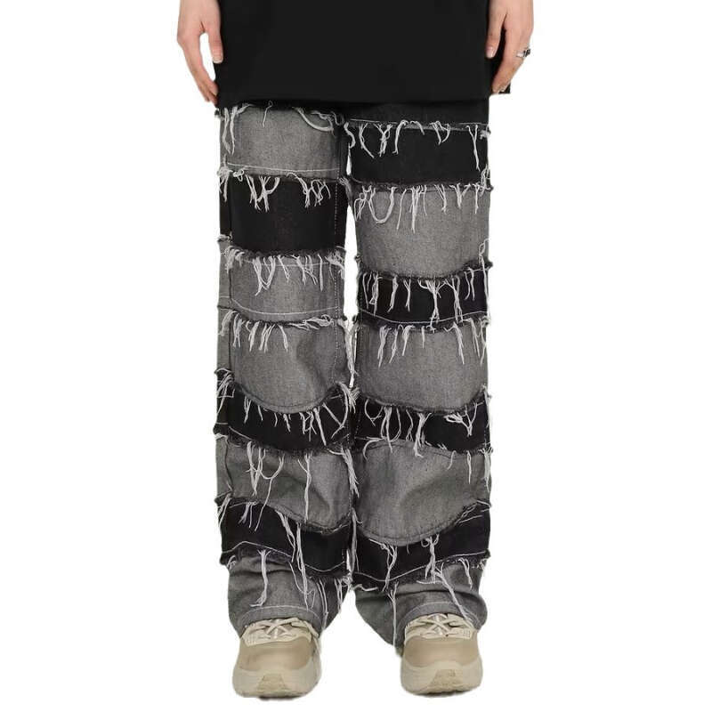 OIMG Y2K Streetwear Baggy Stacked Jeans Pants Men Clothing Patchwork Straight Loose Long Trousers Pantalones Hombre