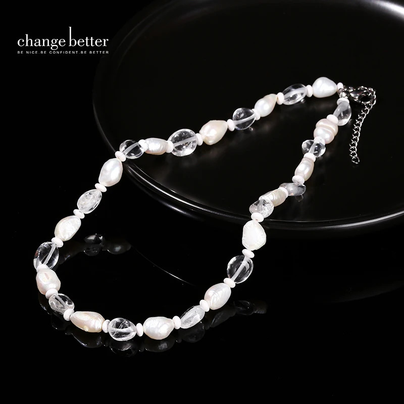 Change to a better natural quartz white pearl irregular bead necklace for women n for spiritual healing handmade necklace 241018