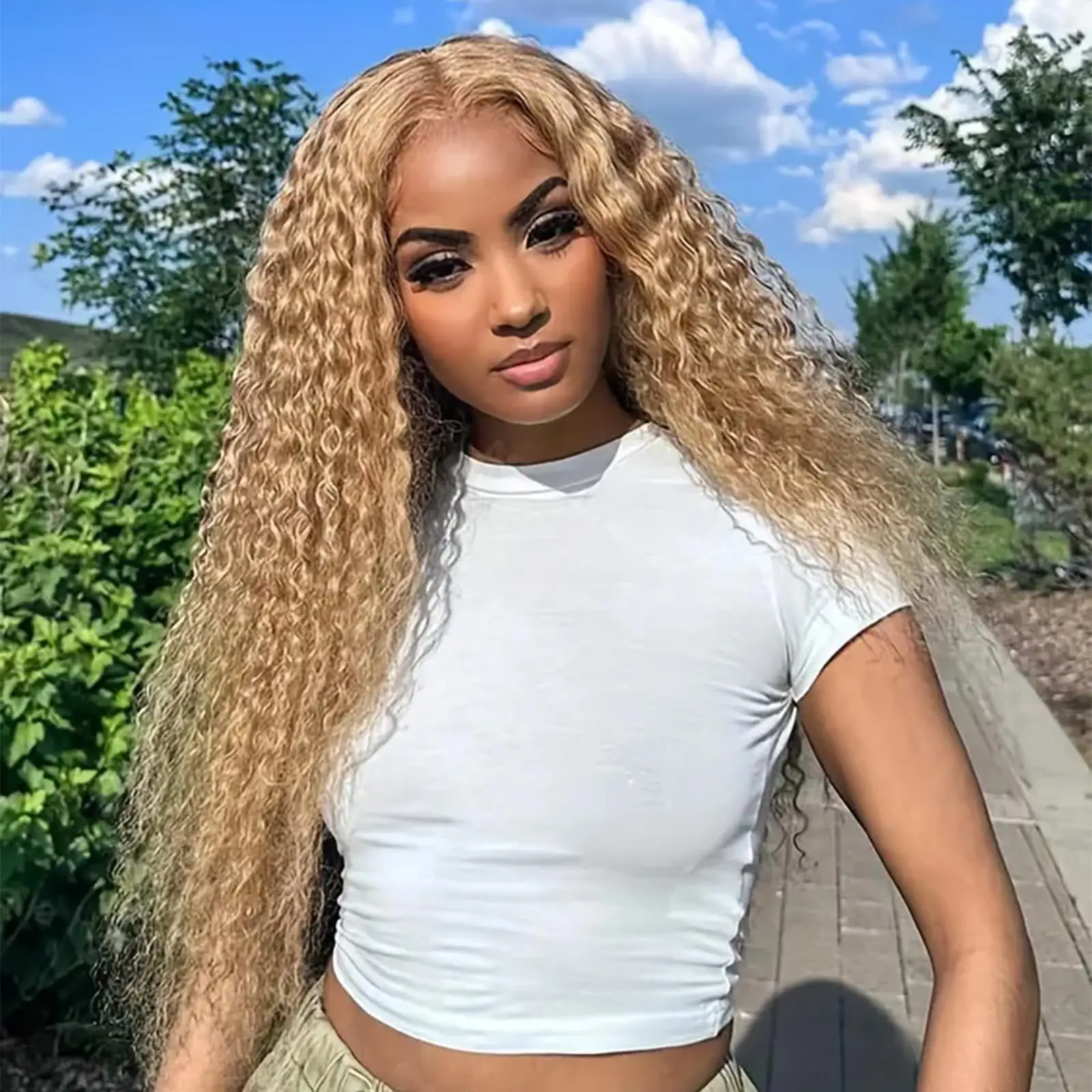Brazilian Deep Wave Honey Blonde Human Hair Wig transparent HD Lace Front Wigs 27 Highlight Colored Curly Human Hair 13x4 Lace Frontal Wigs