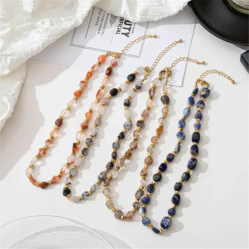 Colorful irregular natural stone womens necklace wholesale Versatile Jewelry Ins niche n retro adjustable buckle chain 241018