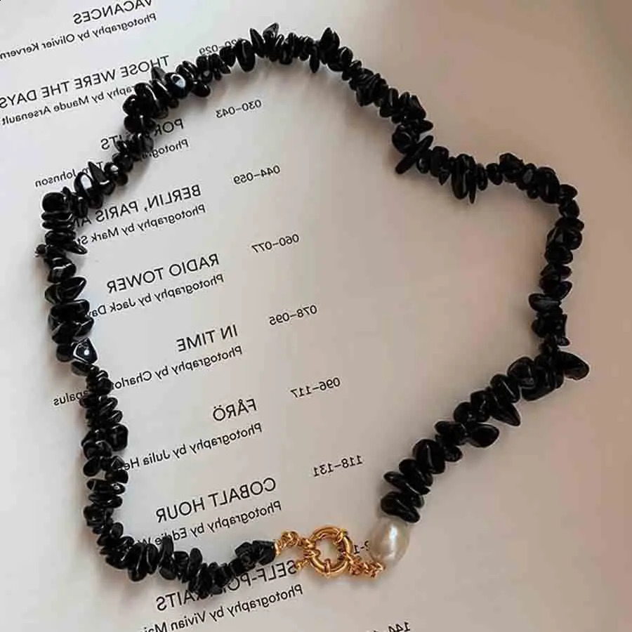 ly arrived natural freshwater pearls irregular black stone 14K gold filled womens necklace jewelry 241018