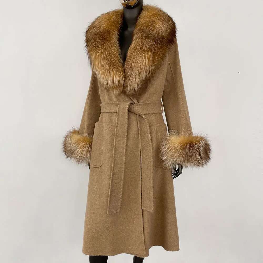 Female Clothes Wool Jacket Women Woolen Winter Natural Long Modern European Real Fox Fur Coat Fashion Casual New