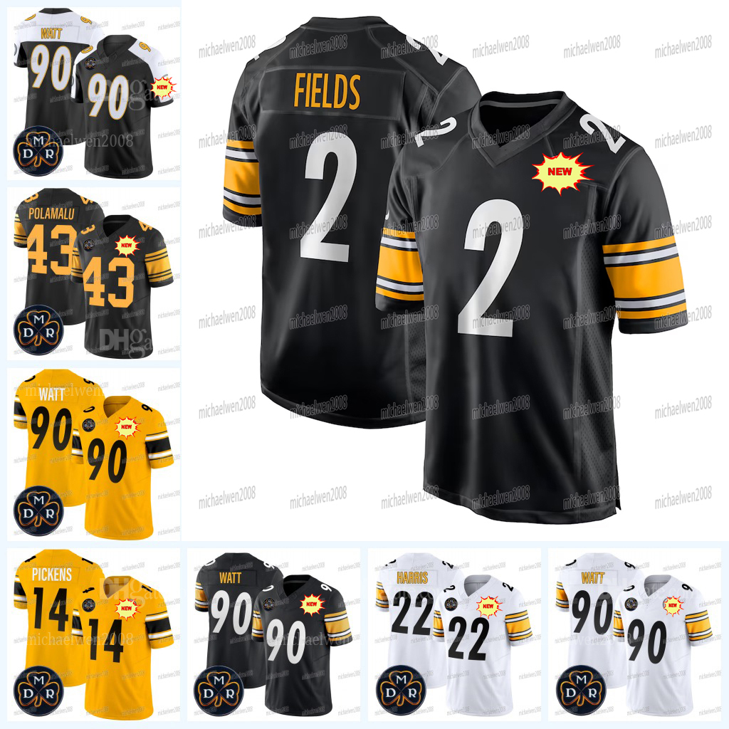 2 Justin Fields TJ Watt Football Jersey Najee Harris Jaylen Warren Fautanu Zach Patrick Queen Troy Polamalu Joey Porter Jr custom men woemn youth
