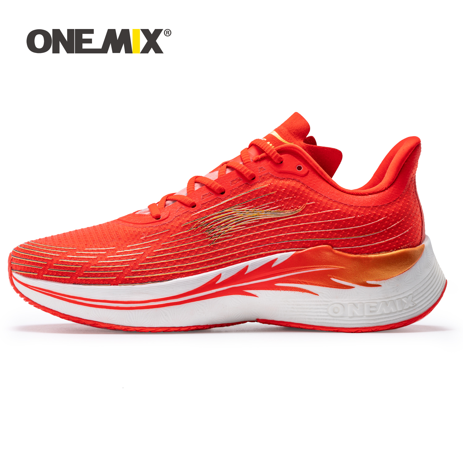 ONEMIX Men Marathon Running Carbon Plate Breathable Mesh Athletics Walking Shoes Red Women Trainers Sport Sneakers Ddmythur
