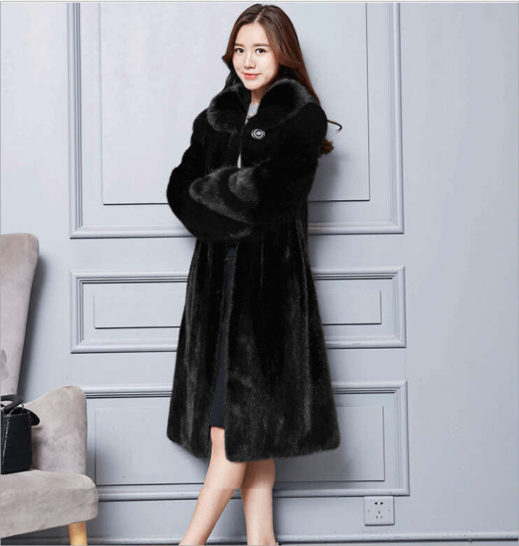 2024 Faux Womens Coat Lapel Full Mink Skin Long Artificial Fur