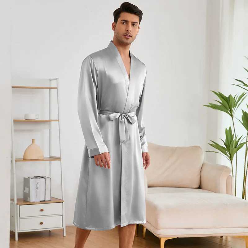 New Silky Satin Robe Suit Mens Robe shorts Set Nightwear Loose Male Kimono Pajamas Long Sleeved Bathrobes Solid Home ClothesXJ241018