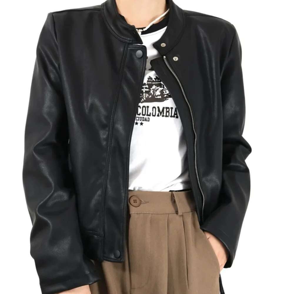 New Eco-Friendly Coat Female Short Casual Motorcycle Jacket Autumn PU Leather Blouse Simple Fashion
