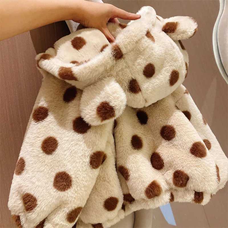Autumn and winter Kawaii fashion polka dot girls jacket warm thick and cute childrens jacket fully matched boys top zipper childrens clothing M241018