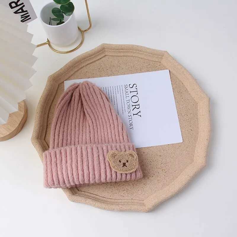 Cute Bear Baby Knit Hat Solid Color Soft Comfortable Toddler Beanies for Boy Girl Autumn Winter Warm Kids Knitted Hat LX241018