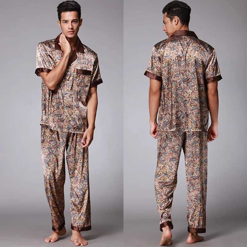 Ice Silk Robe Male Casual Home Clothes Print Shirt pants Summer Autumn New Bathrobe with Pocket Loose Nightwear LoungewearXJ241018