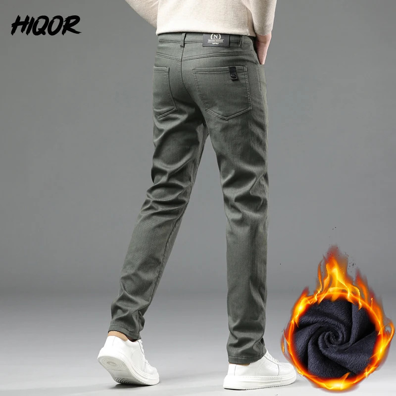 HIQOR Winter Thick Warm Casual Pants Man Mens Clothing Fleece Business Straight Trousers For Men Loose Male Pantalones 241018