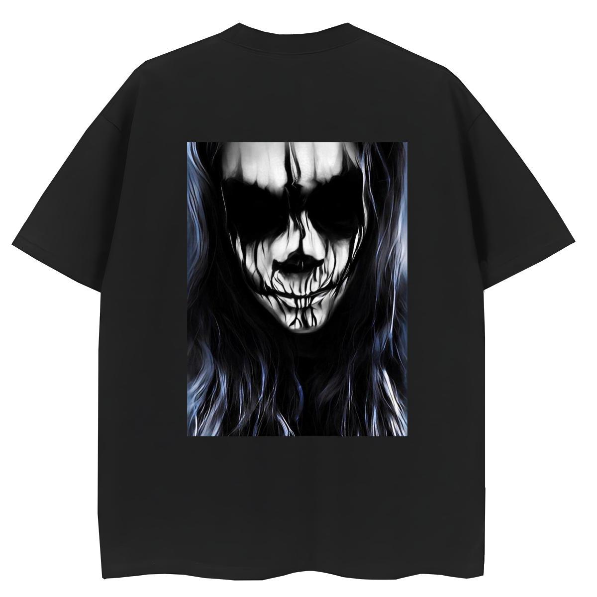 Fashion New Womens T Shirts 230g Cotton Short Sleeve O-Neck Daily Wear skull Lady T shirt Loose fit Cartoon Anime Tees