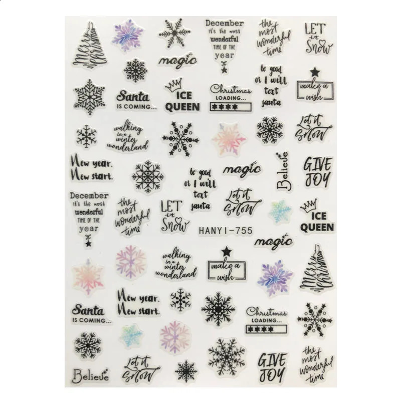 3D Christmas Sticker Nail Decal Winter Snowflake Series Cartoon Santa Claus Elk Adhesive Nail Decoration 241017