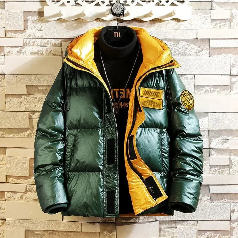 Winter Men Down Jacket Thicken Warm Male Short Hooded Glossy Wash-Free White Duck Down Coat Casual Plus Size Fashion Outwear 241017