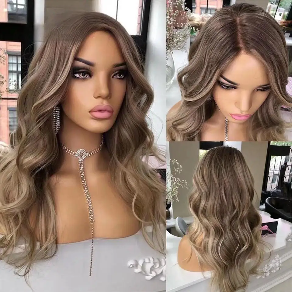 13x4 Lace Front Human Hair Wigs Ash Blonde Body Wave Human Hair Brown Highlight Wig Transparent HD 5x5 closure Lace Frontal Wig For Woman