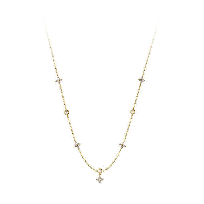 S Sier Plated Lucky Clover Necklace with Dias and Five Petals Collar Chain, Female Instagram Style