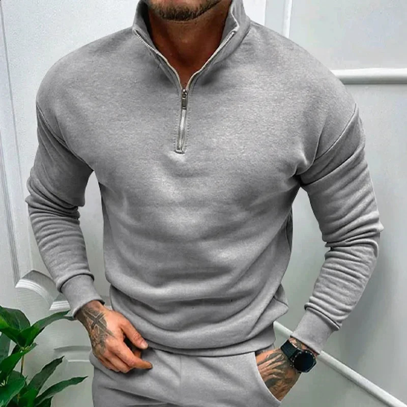 Autumn Thick Warm Knitted Sweaters Comfy Clothing Half Zip Fleece Winter Coat Solid Long Sleeve Turtleneck Shirts Pullover Men 241017