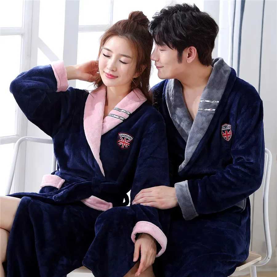 Winter Thick Couple Robe Coral Fleece Sleepwear Plush Warm Flannel Kimono Bathrobe Gown with Pocket Men Homewear Lounge WearXJ241018