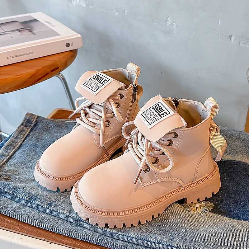 Boots Childrens Yellow Korean British Style Short Boots 2023 Spring Autumn New Fashion Kids Side Zipper Girls and Boys Boots Zipper H241018