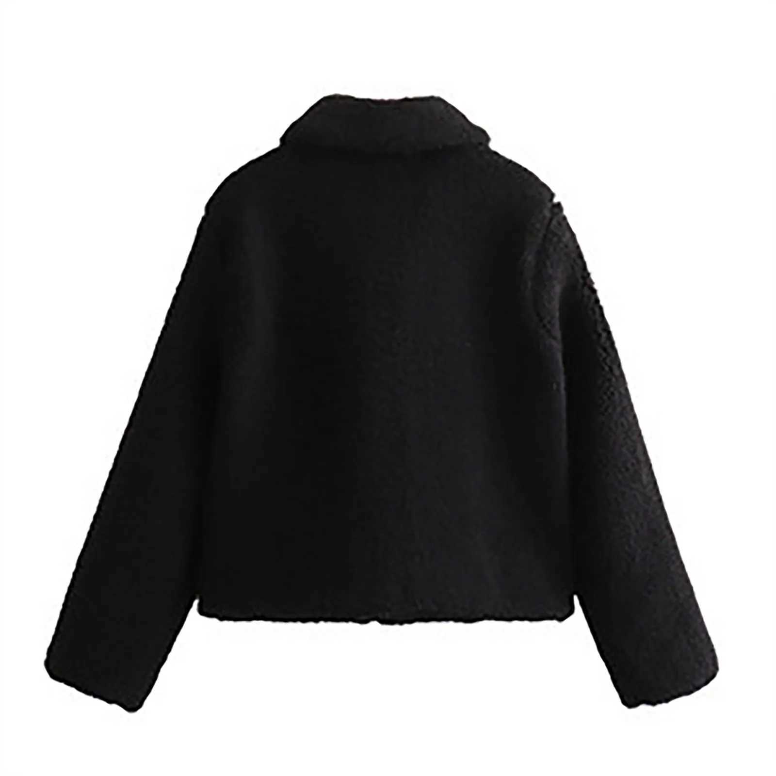 Fall/Winter Solid Color Lapel Short Jacket Women Fleece Cold Weather Warm Lamb Wool Jackets Single Breast Casual Comfy CoatX241018