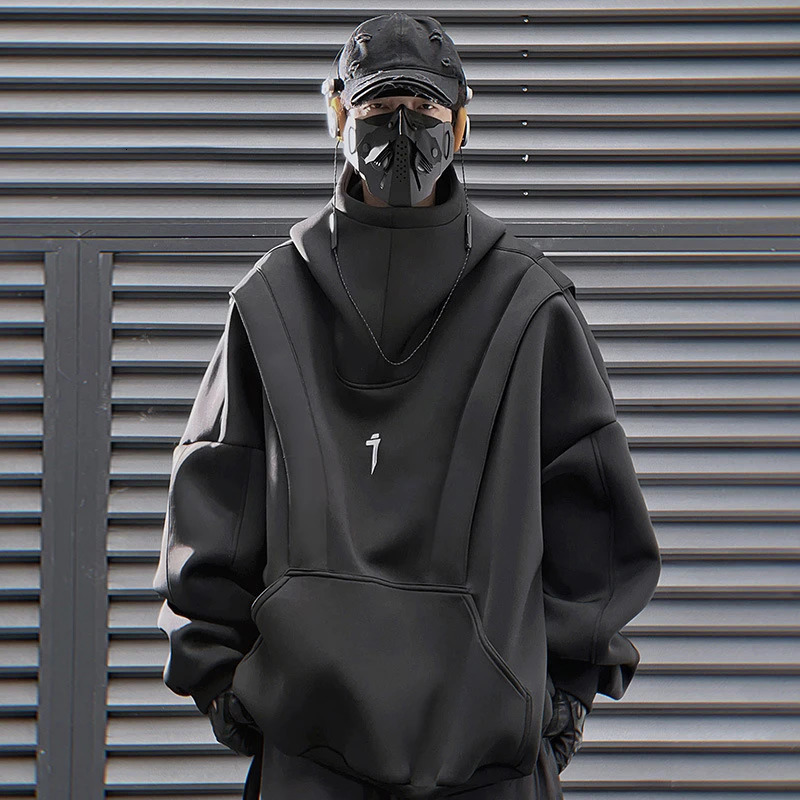 11 BYBBS DARK Mens Functional Hoodie Patch Work Turtle Neck Sweatshirt Pullover Fashion Techwear 241010