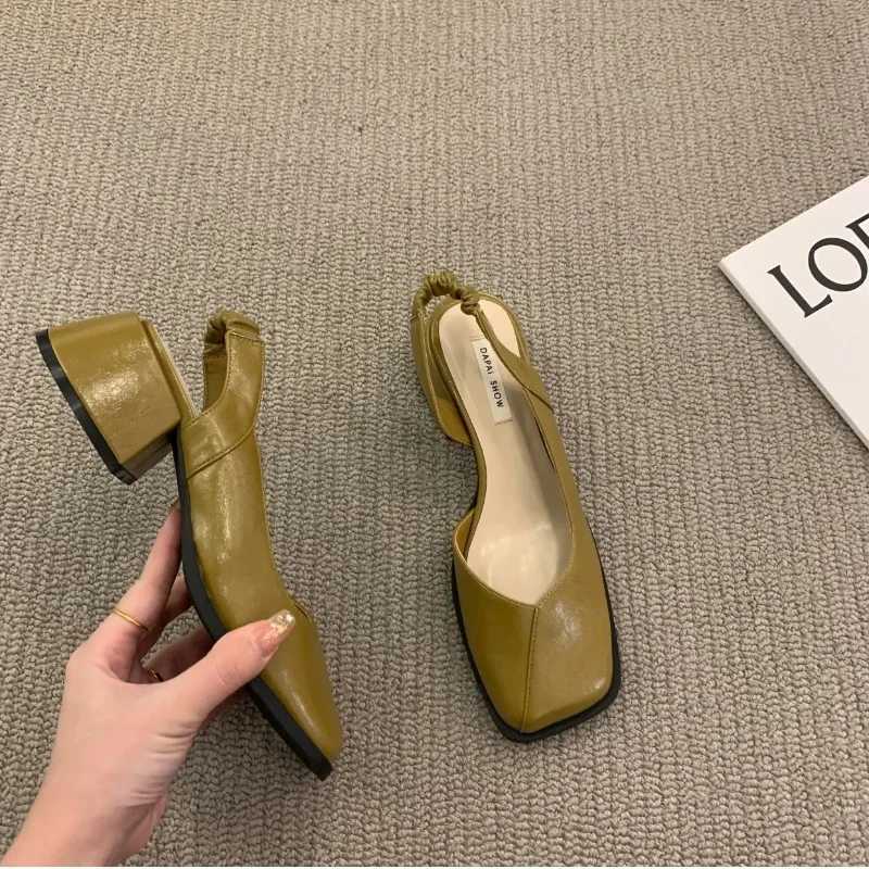 2024 Summer Elegant Womens Sandals Fi Womens Elastic Band Flat Shoes Womens Shallow Party Shoes Square Heel 35-40 Square ToeXJ250319